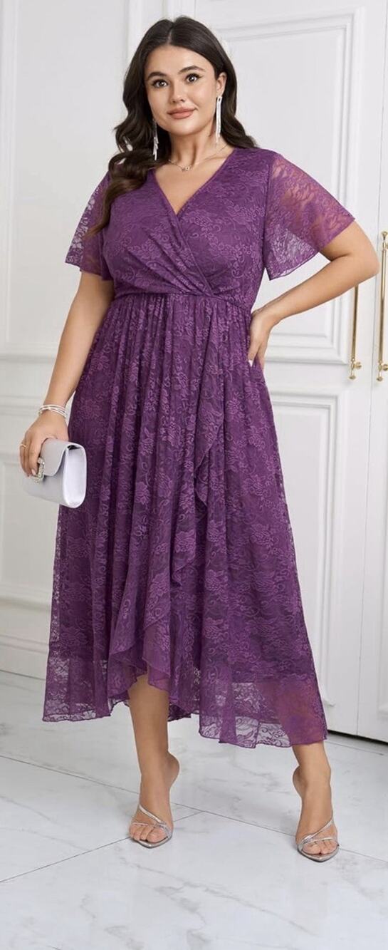 Scomchic Stretch Lace Midi Dress Purple Women’s Large
